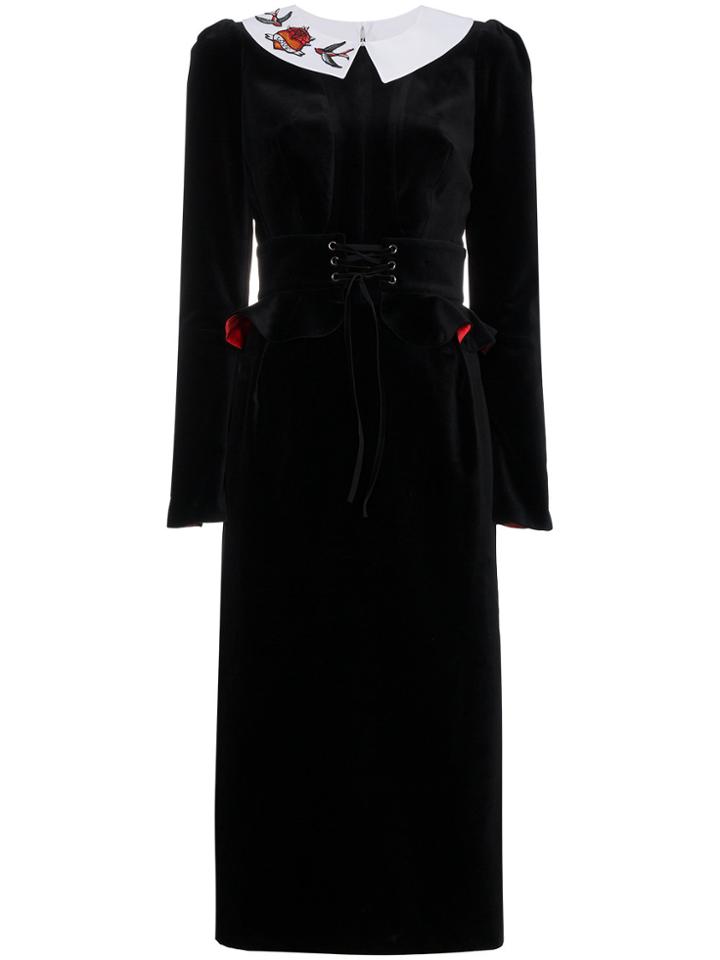 Navro Velour Dress With Corset Waist - Black