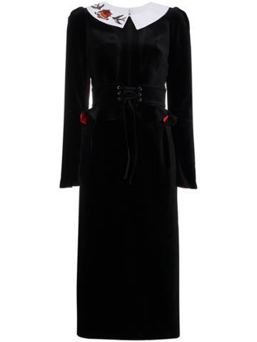 Navro Velour Dress With Corset Waist - Black