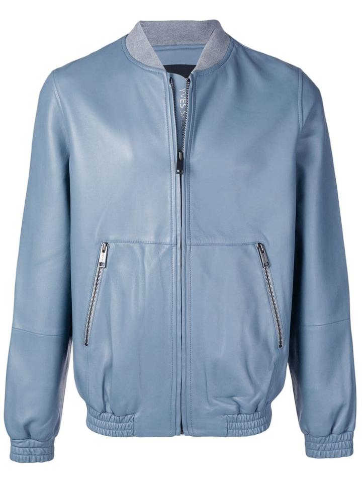 Yves Salomon Lambskin Bomber Jacket - Blue