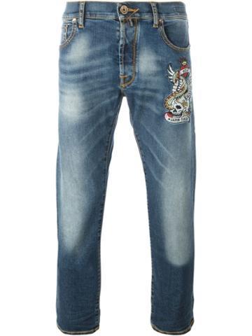 Jacob Cohen Tattoo Embroidery Jeans, Men's, Size: 35, Blue, Cotton/spandex/elastane