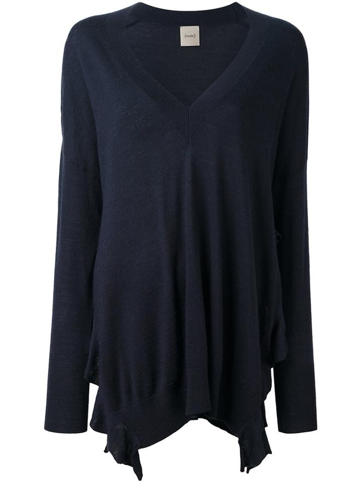 Nude - V-neck Flared Pullover - Women - Polyamide/viscose/wool/polyacrylic - 40, Blue, Polyamide/viscose/wool/polyacrylic