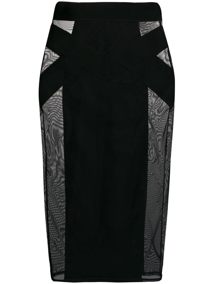 Murmur Sheer Pencil Skirt - Black