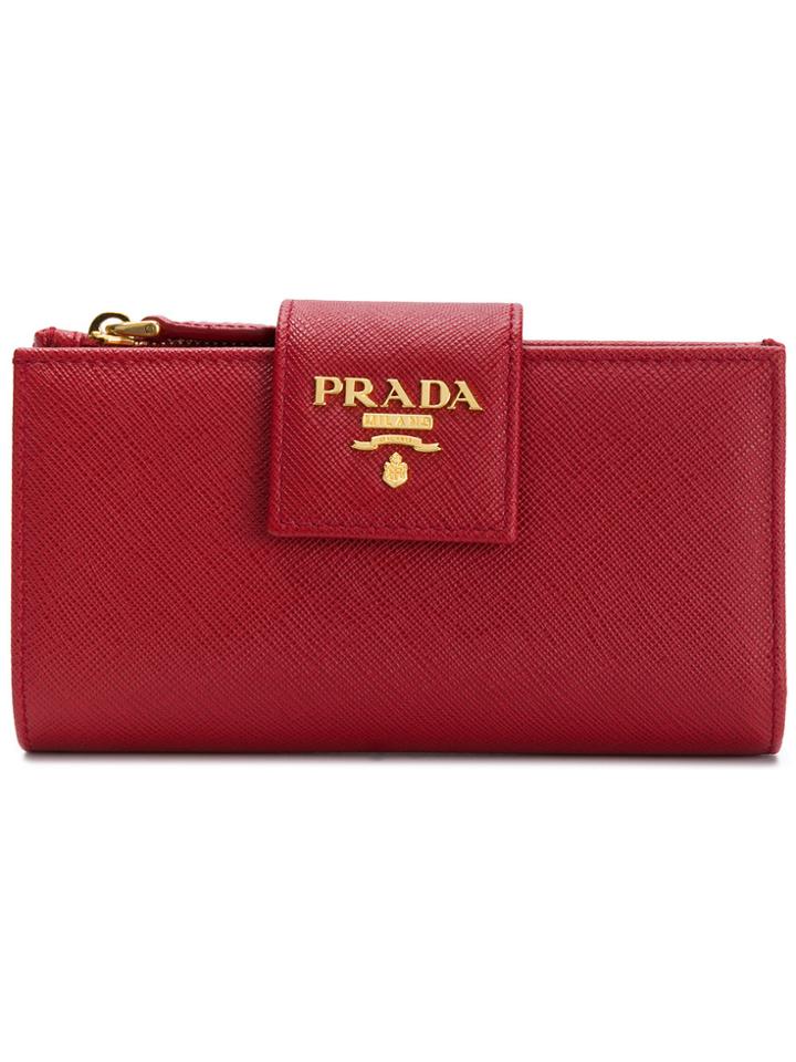Prada Saffiano Large Portfolio Wallet - Red