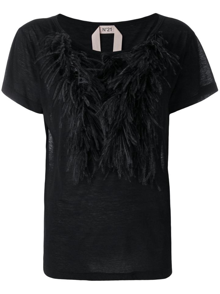 No21 Feather Trim T-shirt - Black