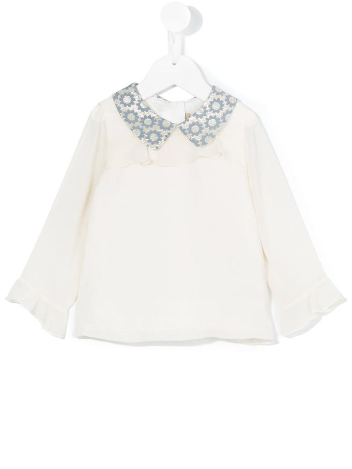 Hucklebones London - Long Sleeved Contrast Collar Top - Kids - Polyester/acetate - 12 Yrs, Girl's, White