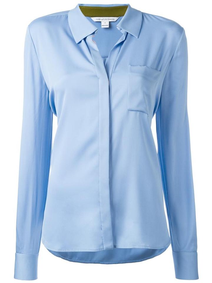 Diane Von Furstenberg 'carter' Shirt, Women's, Size: 10, Blue, Silk/spandex/elastane