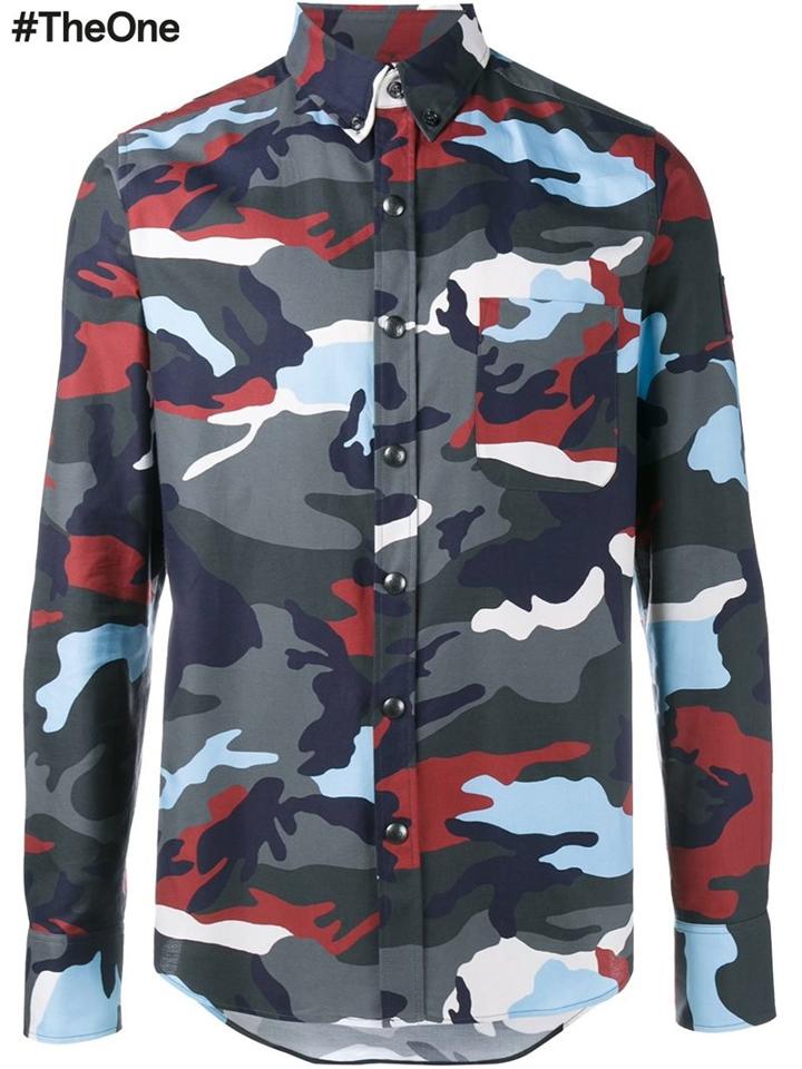 Moncler Gamme Bleu Camouflage Print Shirt, Men's, Size: 4, Blue, Cotton