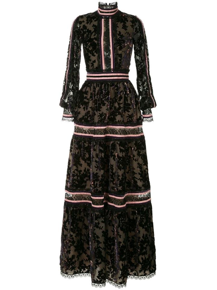 Costarellos Sheer Floral Gown - Black