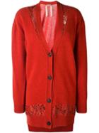 No21 Long Cardigan, Women's, Size: 38, Red, Cotton/polyamide/viscose/virgin Wool