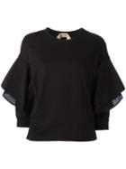 No21 Ruffled Sleeves Sweatshirt, Women's, Size: 38, Black, Cotton/acetate/silk