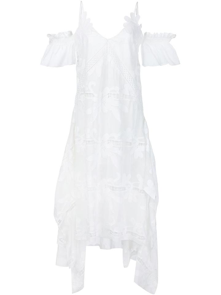 Self-portrait Embroidered Off The Shoulder Dress, Women's, Size: 8, White, Viscose Crepe