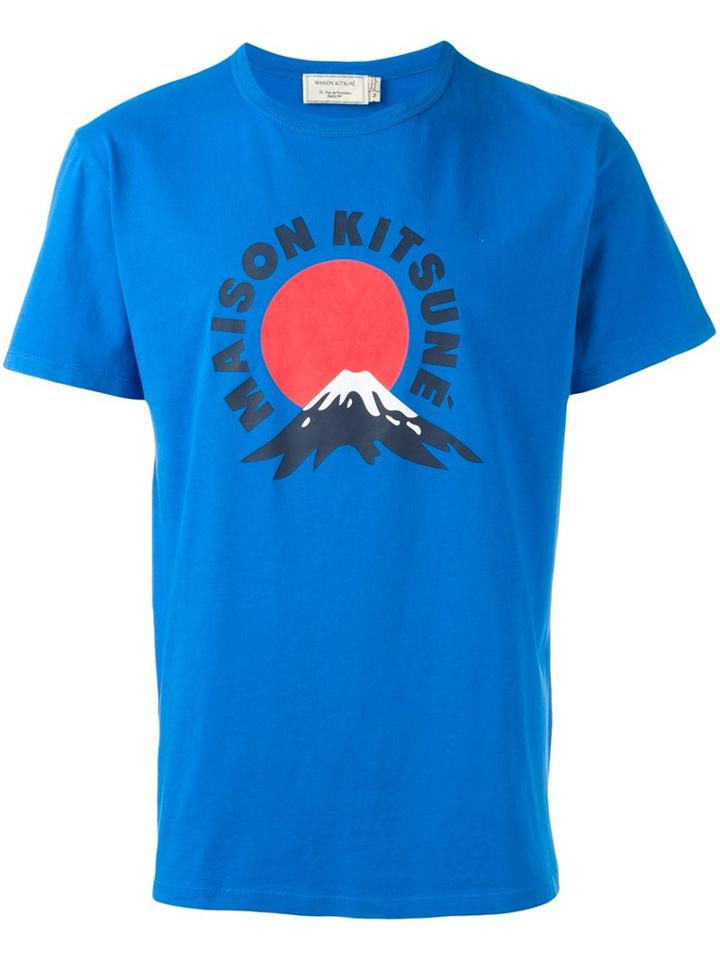 Maison Kitsuné Logo Print T-shirt, Men's, Size: Medium, Blue, Cotton
