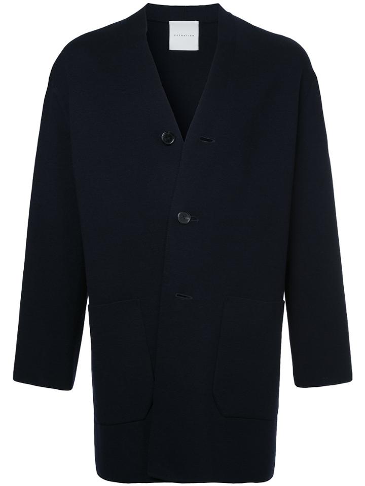 Estnation V-neck Buttoned Coat - Blue