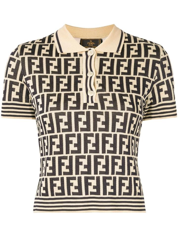 Fendi Vintage Ff Logo Knit Polo Top - White