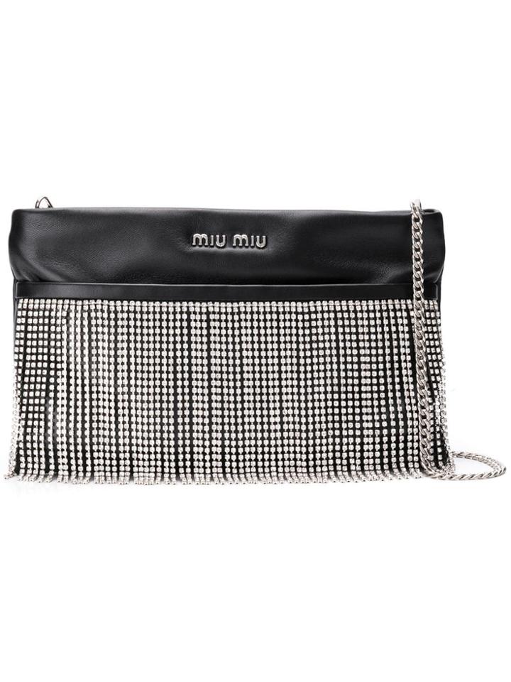 Miu Miu Crystal Fringed Crossbody Bag - Black