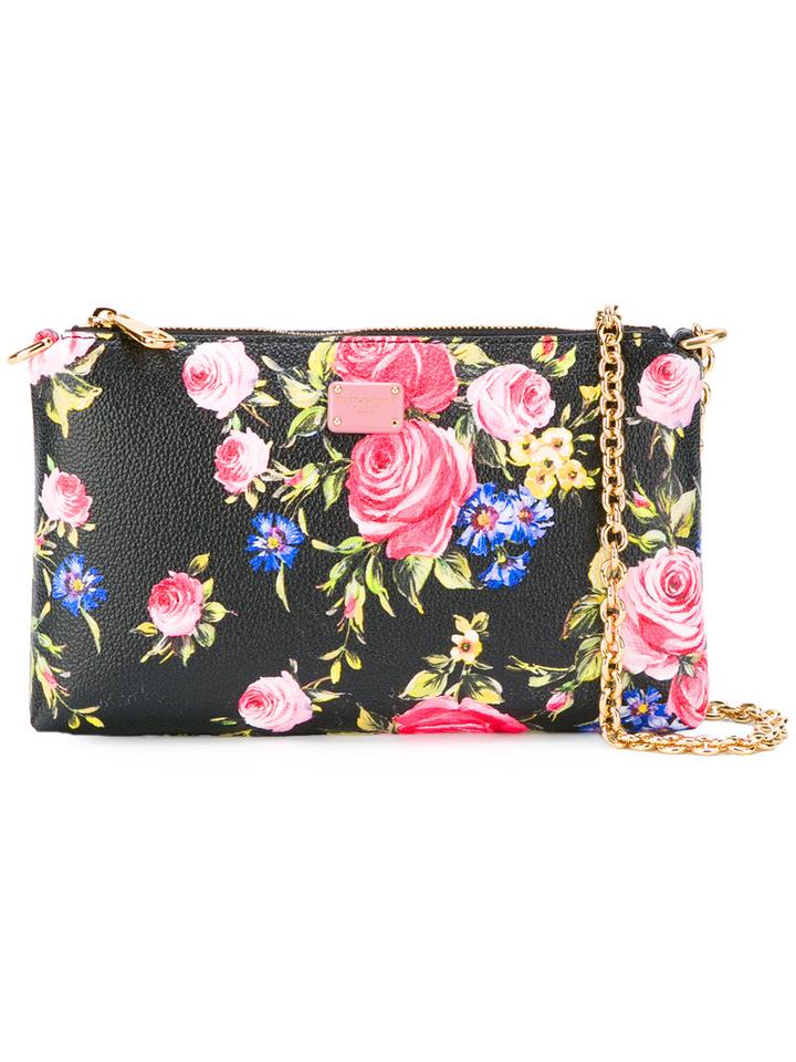 Dolce & Gabbana Floral Print Chain Clutch, Women's, Black, Leather
