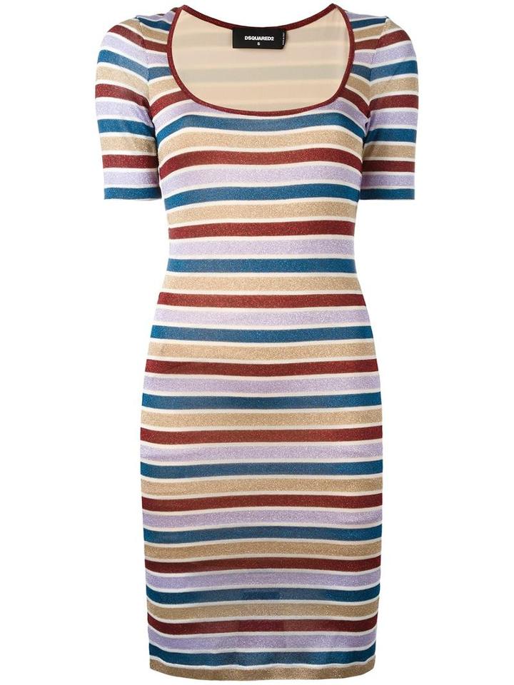 Dsquared2 Striped Fitted Dress, Women's, Size: Xs, Purple, Viscose/polyester/polyamide/spandex/elastane