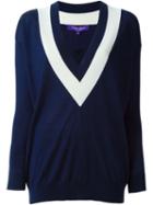 Ralph Lauren V Neck Sweater, Women's, Size: Medium, Blue, Silk/nylon/cashmere