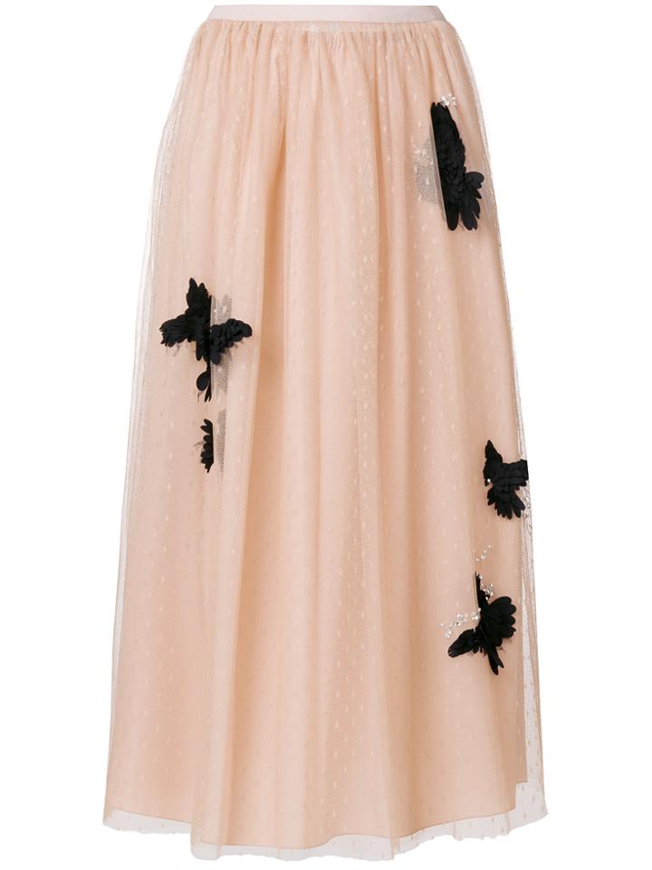 Red Valentino Bird Appliqué Tulle Skirt - Nude & Neutrals