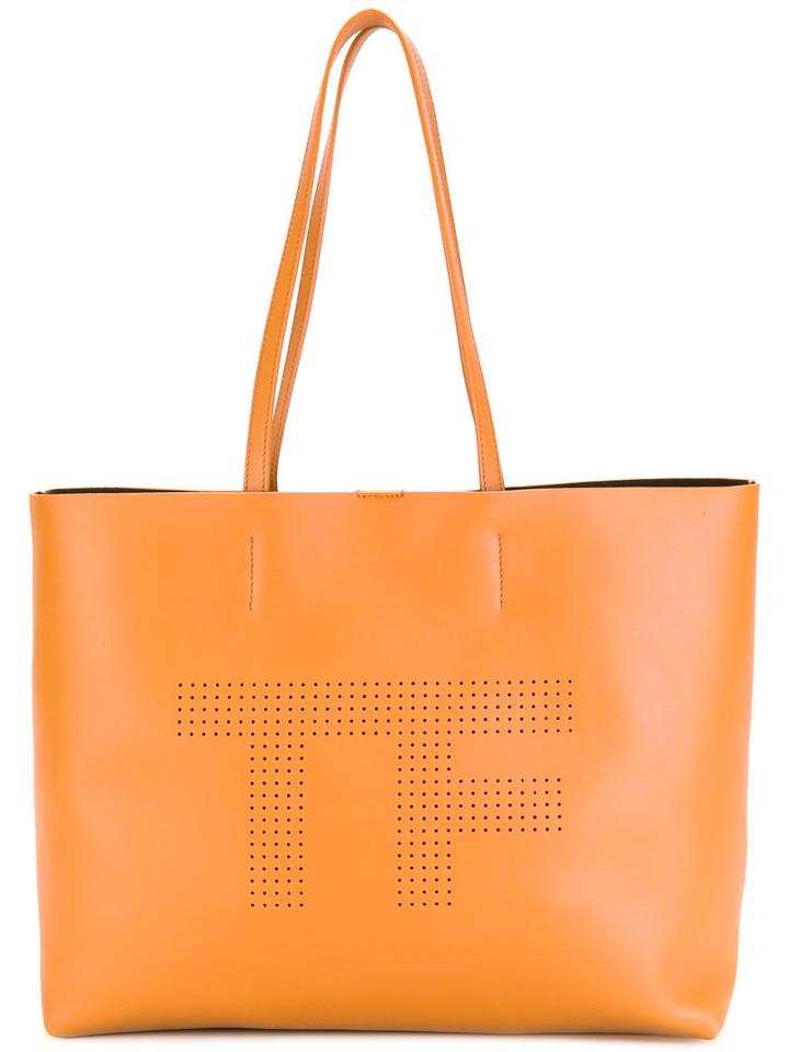 Tom Ford Perforated Logo Tote Bag, Nude/neutrals, Calf Leather/polyamide/polyurethane