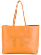 Tom Ford Perforated Logo Tote Bag, Nude/neutrals, Calf Leather/polyamide/polyurethane