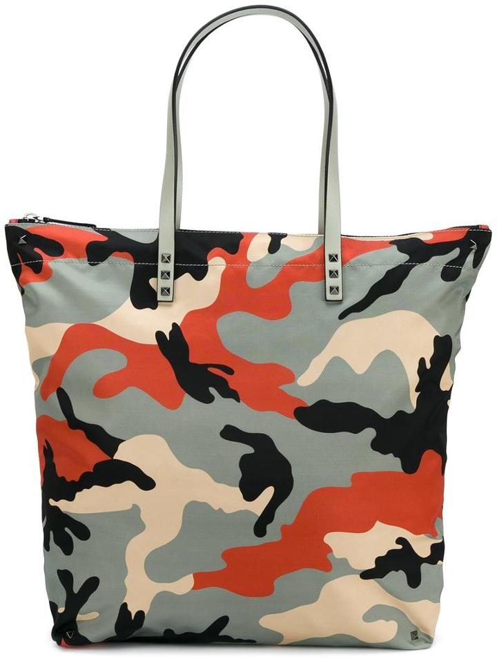 Valentino Valentino Garavani 'rockstud' Camouflage Tote, Men's, Green, Leather/nylon
