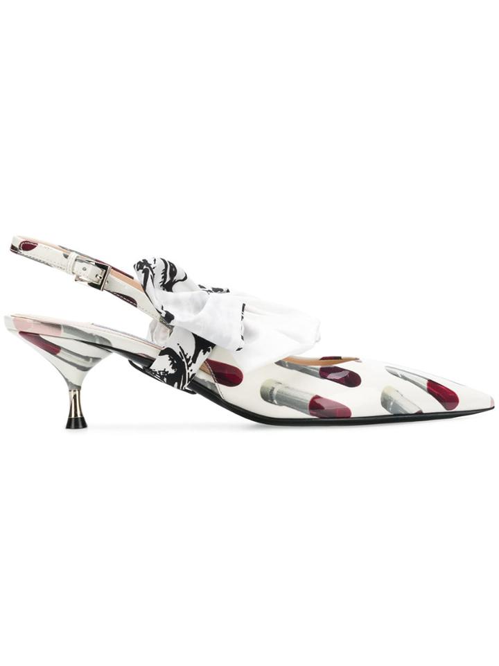 Prada Lipstick Print Slingback Pumps - White