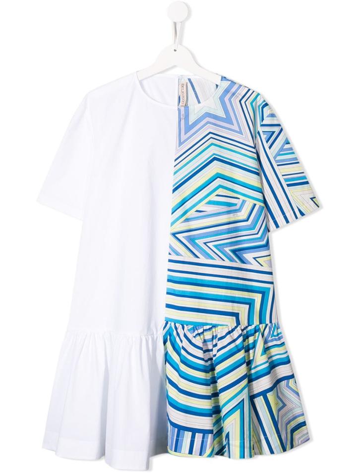 Emilio Pucci Junior Contrast Panel Asymmetric Dress - Blue