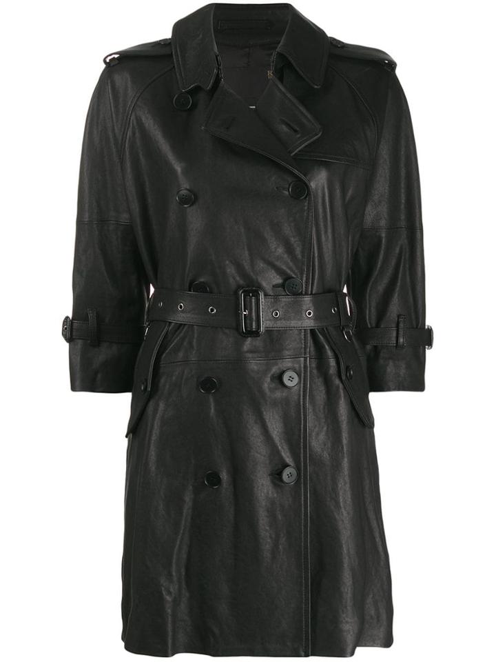 R13 Leather Trench Coat - Black