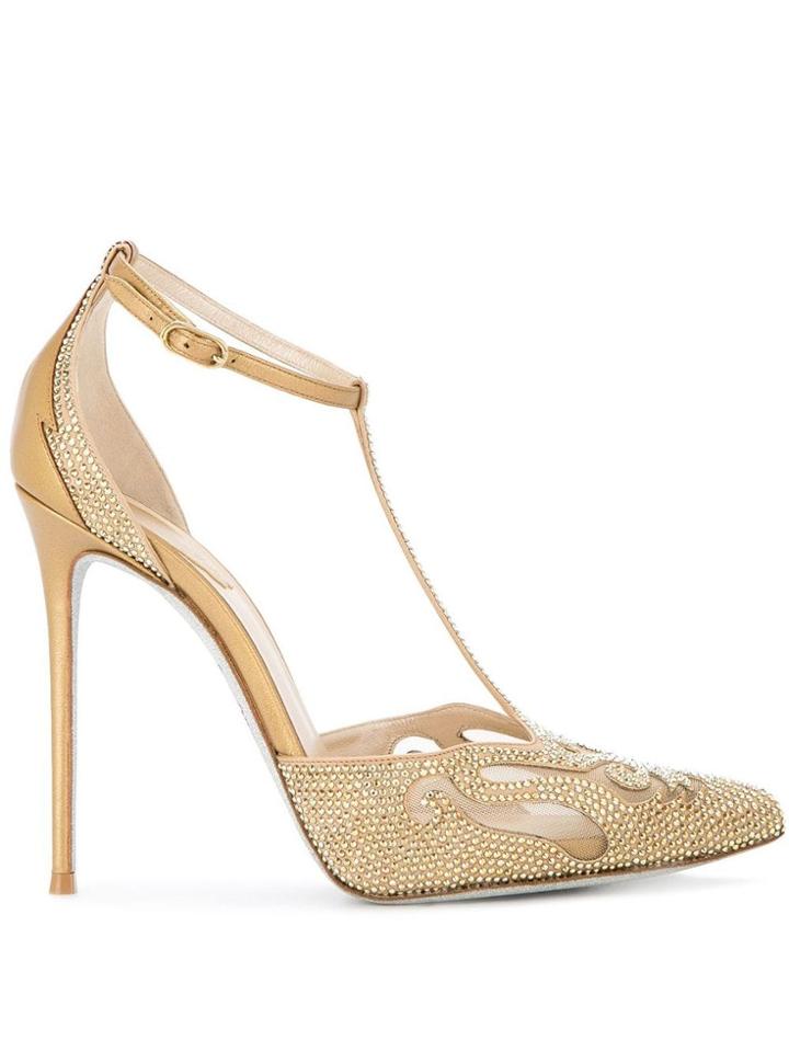 René Caovilla Microstud T-bar Pumps - Metallic