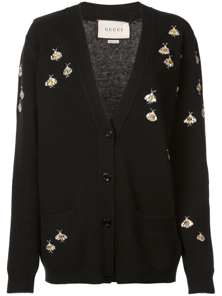 Gucci Bee Embellished Cardigan - Black