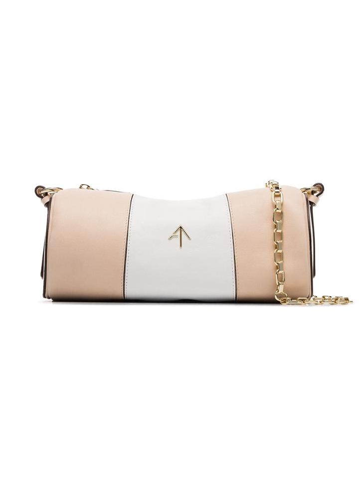 Manu Atelier Beige And White Leather Cylinder Shoulder Bag - Neutrals