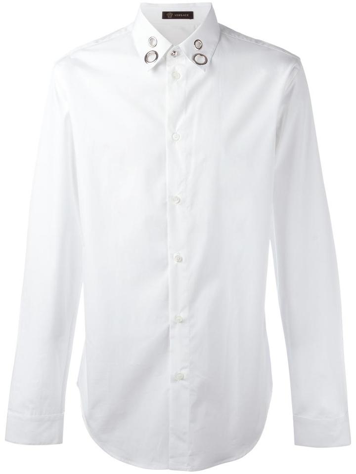 Versace Eyelet Collar Shirt, Men's, Size: 41, White, Cotton