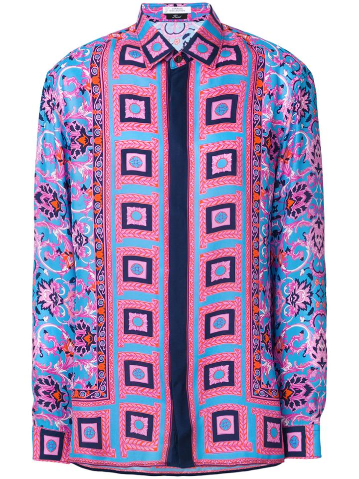 Versace Collection Printed Straight Hem Shirt - Blue