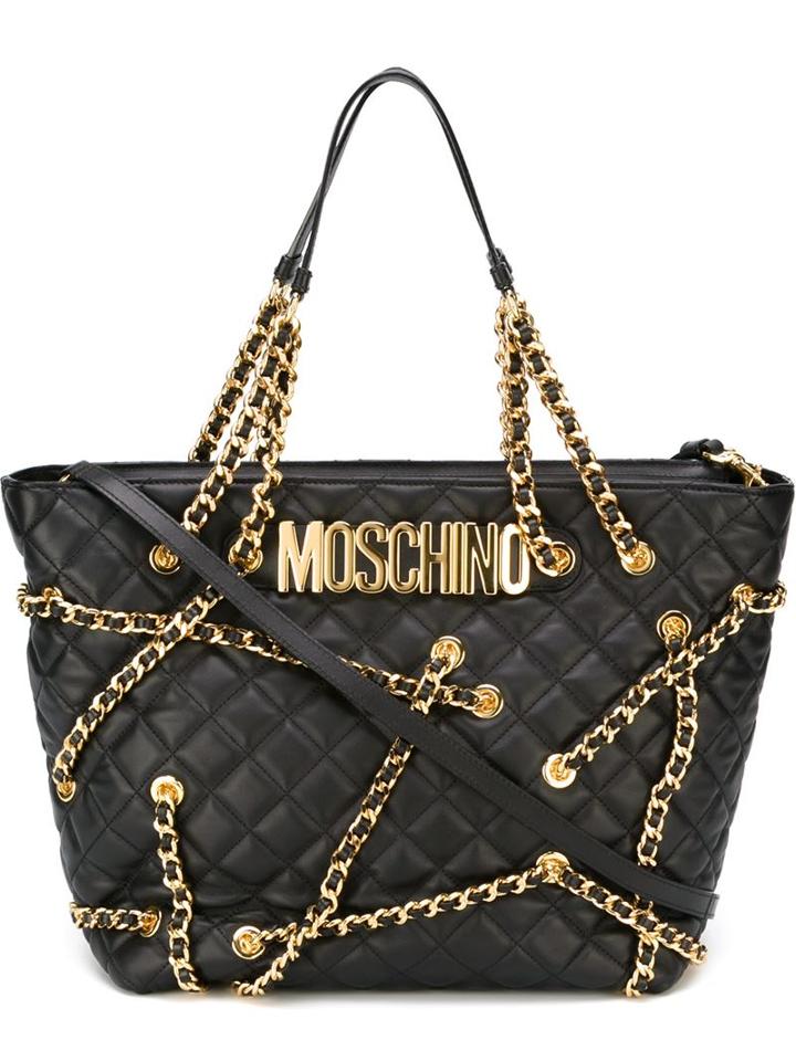 Moschino Chain Embellished Tote, Women's, Black