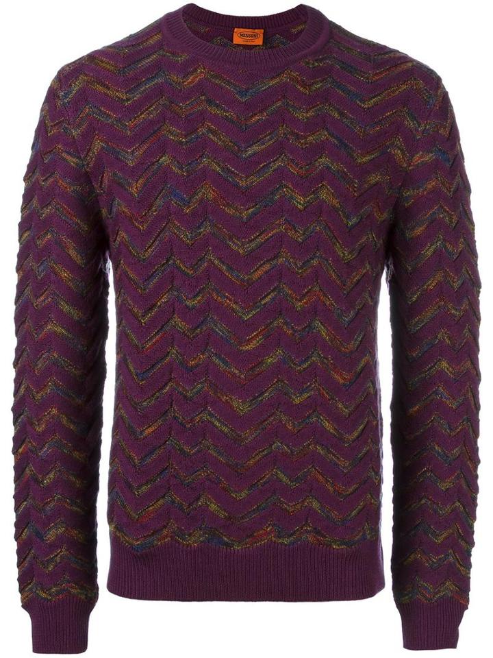 Missoni Zigzag Pattern Jumper, Men's, Size: 52, Pink/purple, Wool