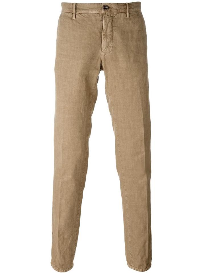 Incotex Slim Fit Trousers, Men's, Size: 36, Brown, Cotton/linen/flax