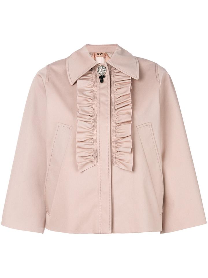 No21 Ruffle Front Cropped Jacket - Pink & Purple