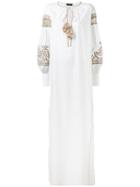 Wandering - Embroidered Poet Sleeve Maxi Dress - Women - Cotton - 40, White, Cotton