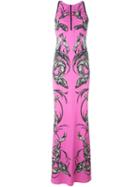 Roberto Cavalli Feather Print Evening Dress, Women's, Size: 44, Pink/purple, Spandex/elastane/polyamide