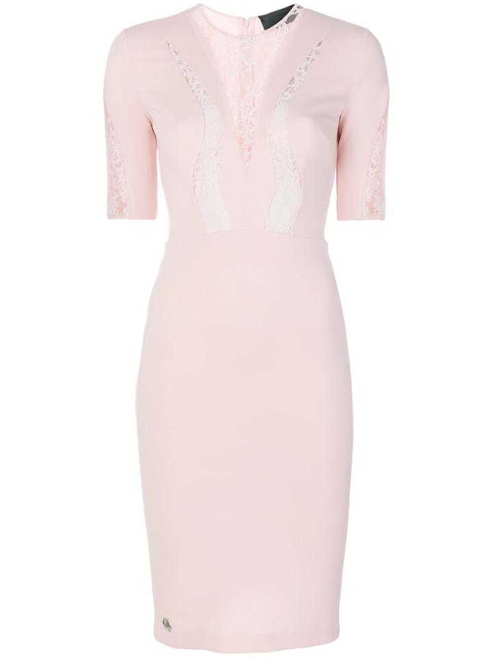 Philipp Plein Fitted Lace Insert Dress - Pink & Purple