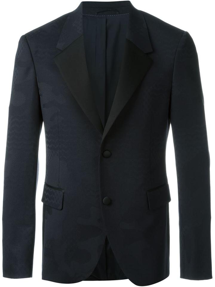 Neil Barrett Fitted Jacquard Blazer, Men's, Size: 50, Blue, Polyester/spandex/elastane/wool