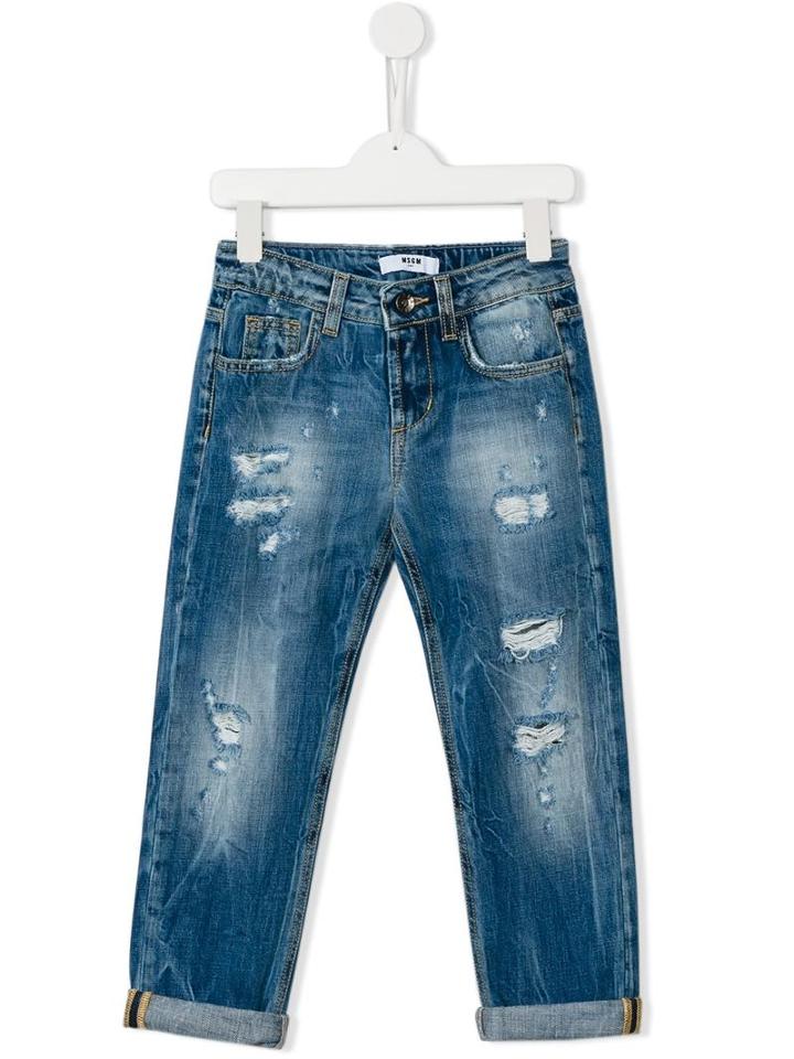 Msgm Kids Distressed Straight Leg Jeans, Boy's, Size: 10 Yrs, Blue