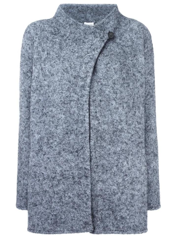 Armani Collezioni High Neck Wrap Style Coat, Women's, Size: 46, Grey, Polyamide/spandex/elastane/mohair/wool
