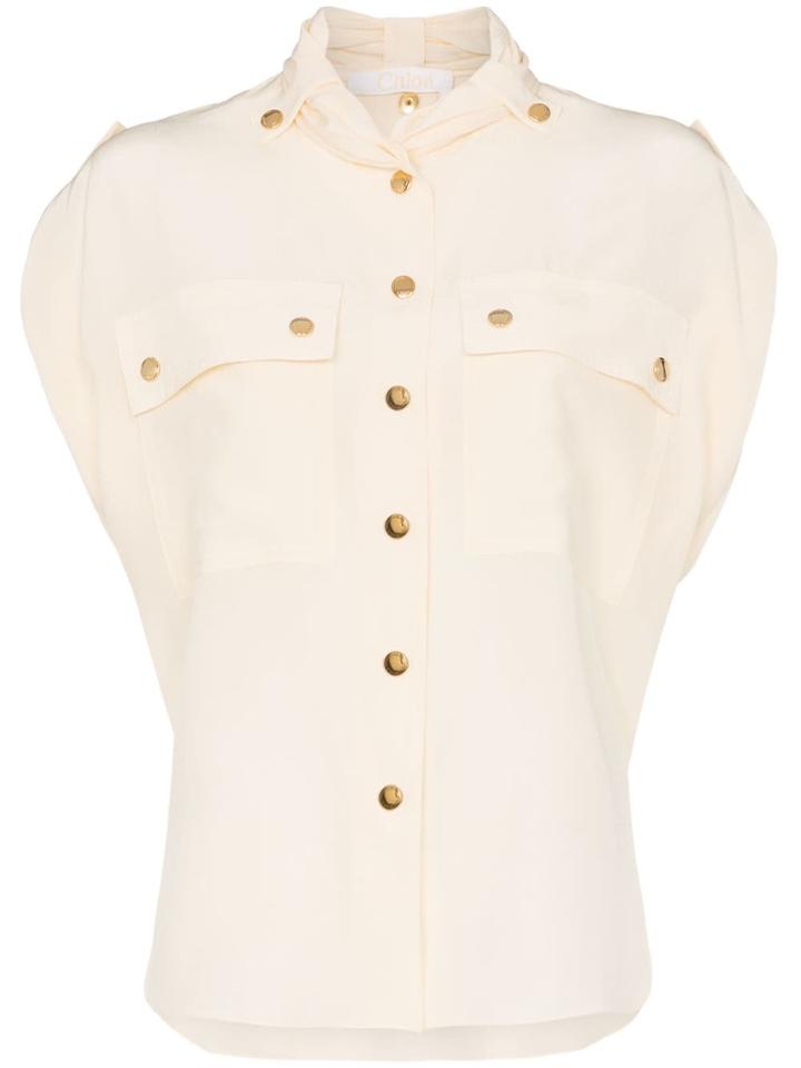 Chloé Silk Button Up Sleeve Top - Neutrals