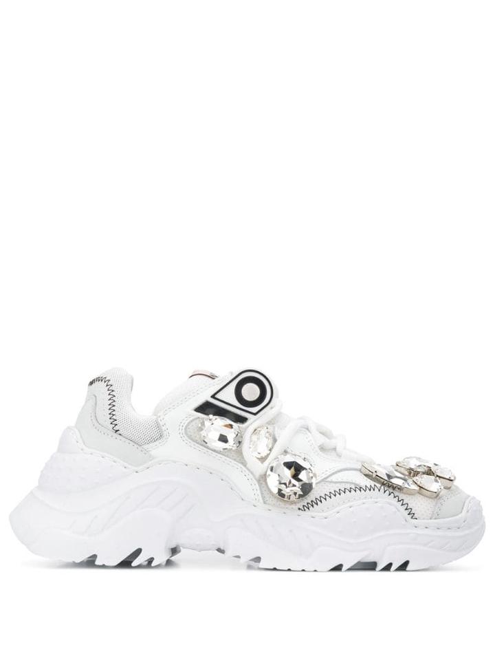 Nº21 Crystal Embellished Sneakers - White