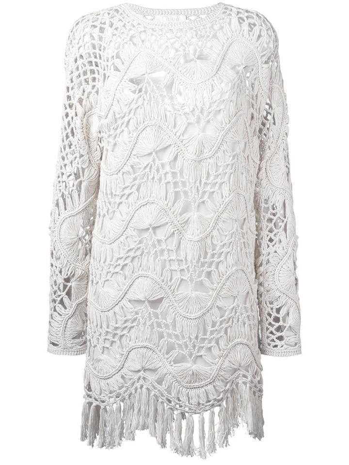 Chloé Crochet Tassel-hem Dress, Women's, Size: Medium, Nude/neutrals, Cotton/silk