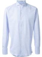 Canali Melange Button Down Shirt, Men's, Size: Small, Blue, Cotton