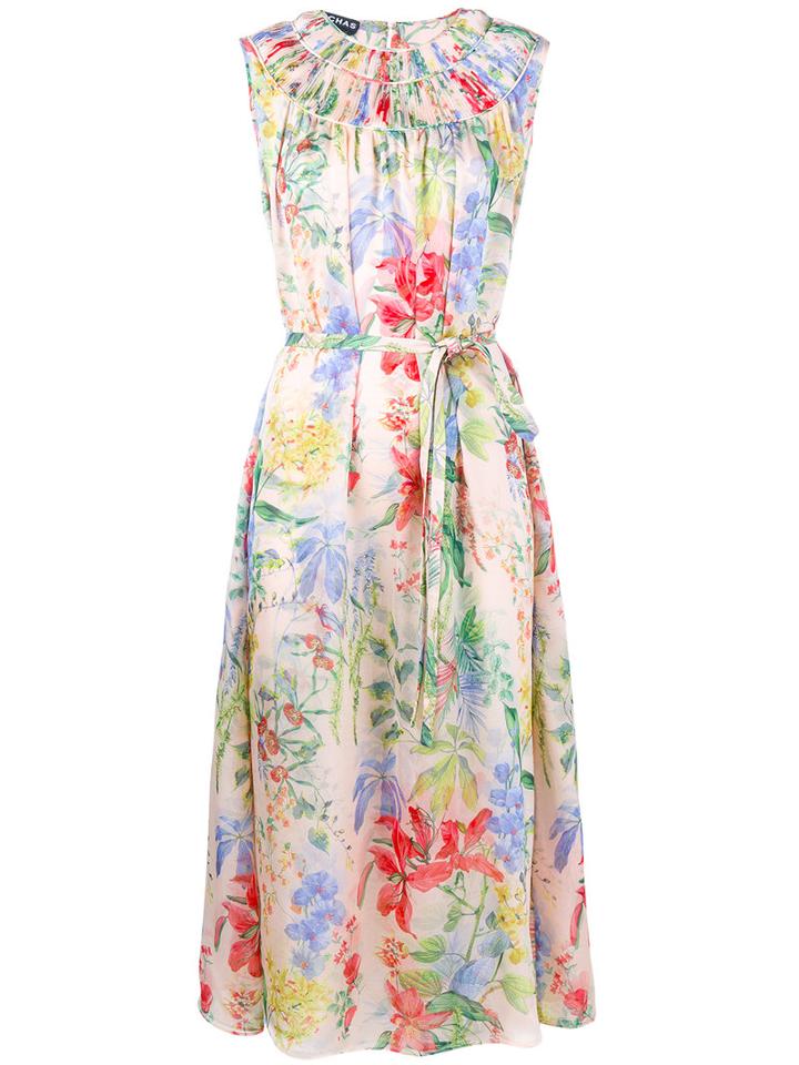 Rochas Floral Print Dress, Size: 42, Nude/neutrals, Silk