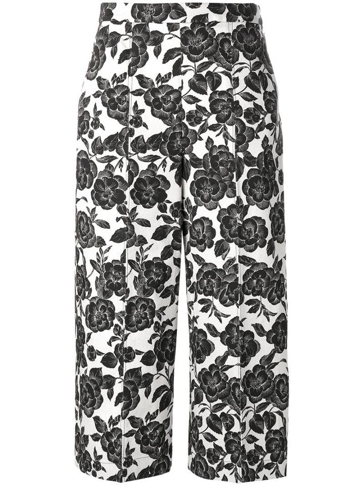 Msgm Floral Print Cropped Trousers, Women's, Size: 44, Black, Cotton/linen/flax/polyester